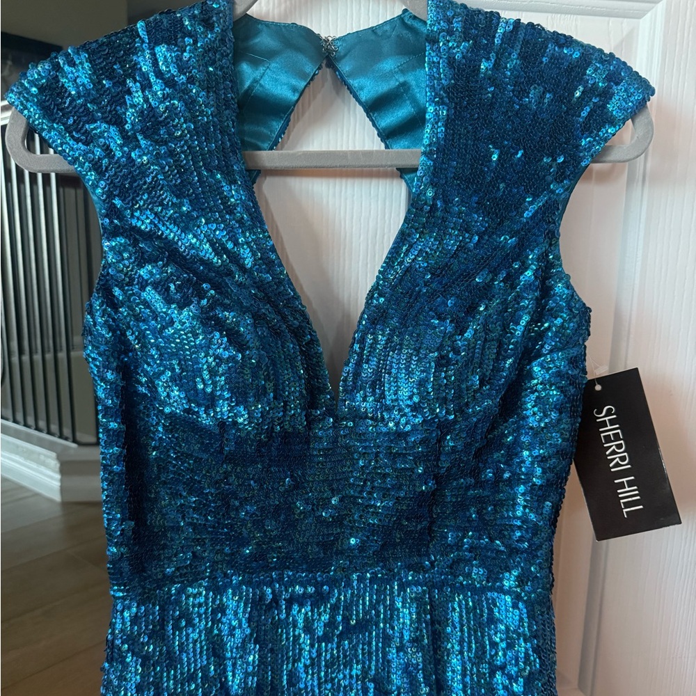 NWT Sherri Hill Teal Sequin Gown